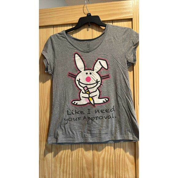 Womens Top Gray with Rabbit on Front  Like I Need Your Approval No Size Tag - Picture 1 of 4
